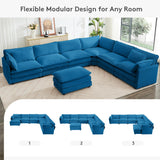 ROWHY 150'' Modular Sectional Sofa Cloud Couch, Corner Sofa Big Comfy Corduroy Oversized L Shaped Couch with 4 Pillows, Chaise, Ottoman, Deep Seat Couches for Living Room Office, Dark Grey