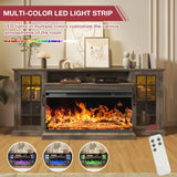 oneinmil 36 Inch 3-Sided Glass Fireplace TV Stand for TVs up to 80", Rustic Media Entertainment Center Console Table with Glass Door Closed Storage, Set of TV Table, White