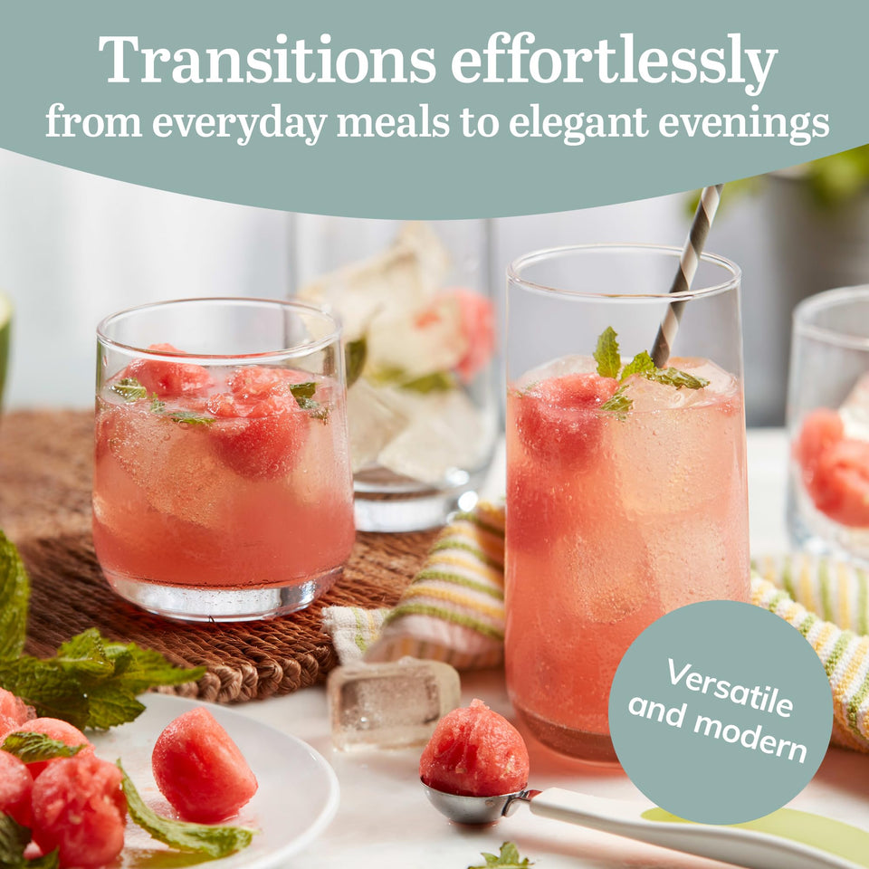 Libbey Ascent Tumbler and Rocks Drinking Glasses Set of 16, Glass Drinking Glasses with Curvature, Versatile Glassware Set for Parties and More