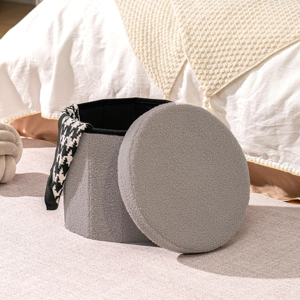 B FSOBEIIALEO Storage Ottoman Cube, Flowers Shaped Ottomans with Storage Foot Stool Footrest for Lving Room, Boucle Ottoman Seat for Dorm Room,Faux Teddy Fur, Cream White 12.6"x12.6"x12.6"