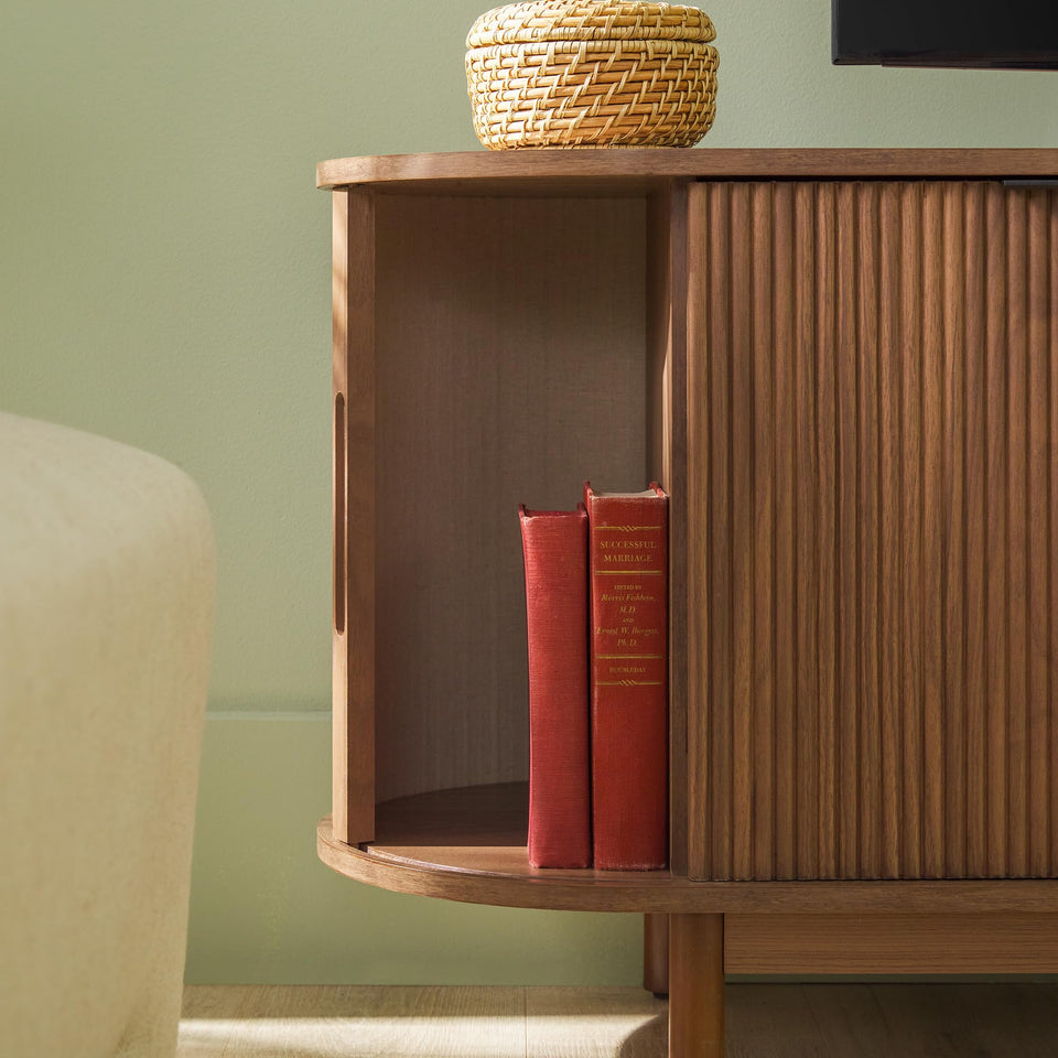 Walker Edison Chloe Curved Reeded TV Stand, Sliding Doors, 65 Inch, 60 inch, Mocha