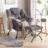 Welnow Lazy Chair with Ottoman, Modern Lounge Accent Chair with Armrests and a Side Pocket, Leisure Sofa Armchair, Reading Armchair with Footrest for Small Space, Dark Grey