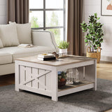 YITAHOME Coffee Table Farmhouse Coffee Table with Storage Rustic Wood Cocktail Table, Square Coffee Tables for Living Meeting Room with Half Open Storage Compartment, Grey Wash