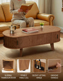 Pruchant Oval Lift Top Coffee Table with Storage, 47.2" Mid Century Modern Living Room Center Table with 180° Sliding Tambour Door, Wood Fluted Coffee Table for Home Office, Walnut