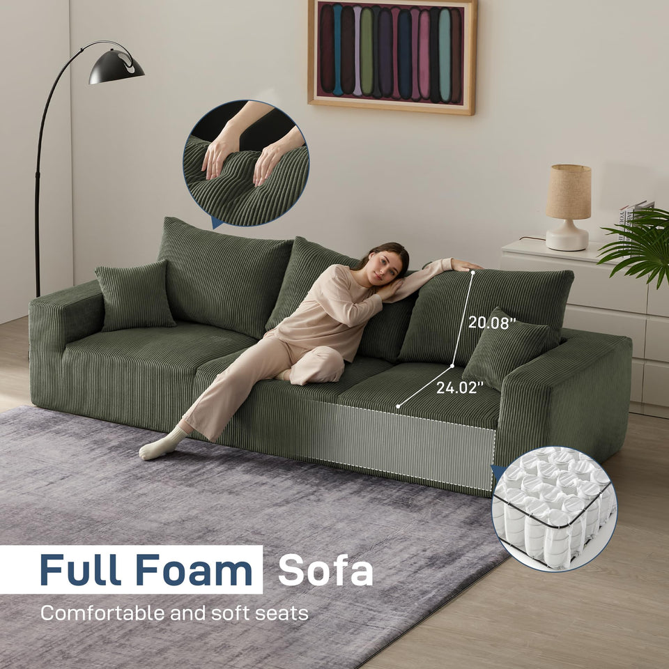 Sectional Cloud Boneless Sofa Couches for Living Room-113'' Beige 3 Seater U-Shaped Modern Lounge Couch-No Assembly Modular Corduroy Convertible Sponge Sleeper Sofas with Chaise for Home House