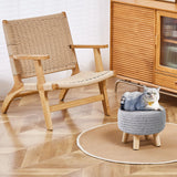 Wimarsbon Pouf Ottoman, 100% Cotton Knitted Boho Footstool, Round Footrest with Non-Skid Wood Legs, Home Décor Handmade Pouffe, Leisure Floor Step Stool for Living Room (Beige)