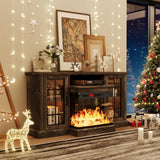 oneinmil 36 Inch 3-Sided Glass Fireplace TV Stand for TVs up to 80", Rustic Media Entertainment Center Console Table with Glass Door Closed Storage, Set of TV Table, White