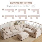 Tmsan 129.3" Oversized Modular Sectional Sofa, U Shaped Couch with Movable Ottoman, Large 7 Seat Corner Couches for Living Room, Spacious Space, Beige