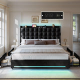 YITAHOME King Size Bed Frame with 4 Drawers and RGB LED Lights, Velvet Upholstered Platform Bed with Charging Station and Storage Headboard, No Box Spring Needed, Easy Assembly, Noise-Free, Black