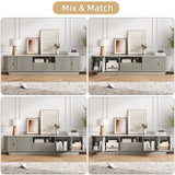 UKAOCAI 86.61'' Tambour TV Stand for 55-85 Inch, Modern Entertainment Center with Large Storage Cabinet & Open Shelves, TV Console with Sliding Doors for Living Room, Bedroom, Natural