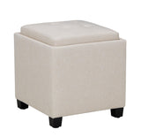 COLAMY Fabric Square Storage Ottoman with Reversible Tray Lid – Multi-Functional Footrest, Hidden Storage, Sturdy & Stylish Small Coffee Table for Living Room, Bedroom, or Entryway(Beige)