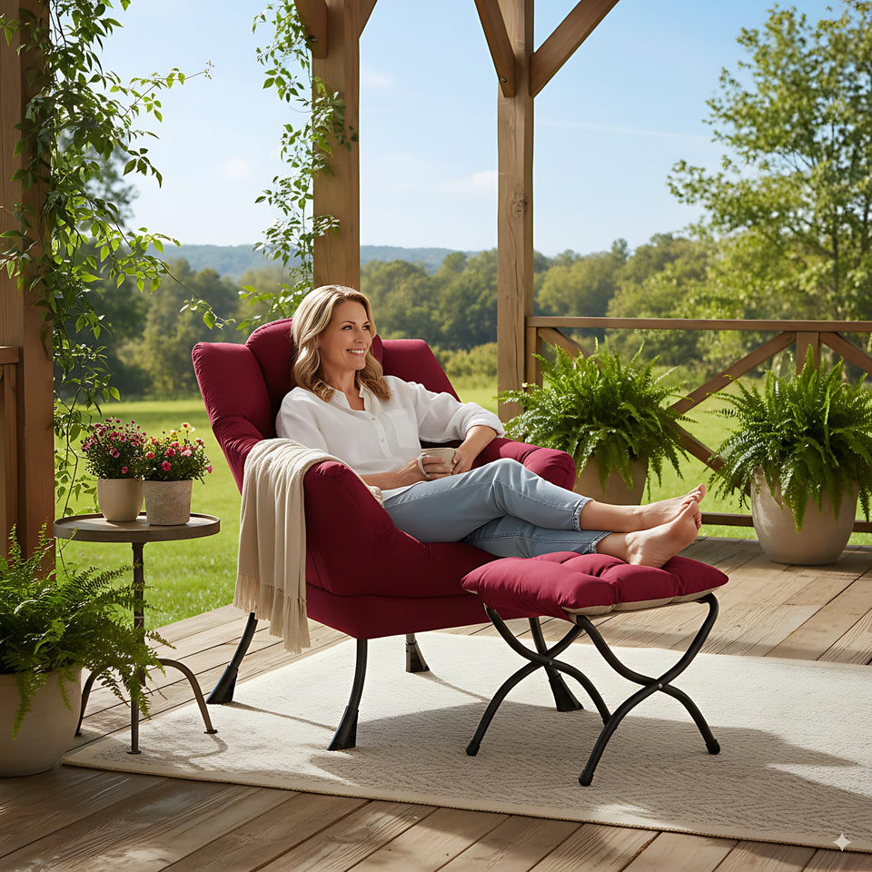 LITA Lazy Chair with Ottoman, Modern Accent Leisure Upholstered Lazy Sofa Armchair, Contemporary Lounge Reading Chair with Armrests and a Side Pocket for Living Room, Bedroom & Small Space, Dark Grey