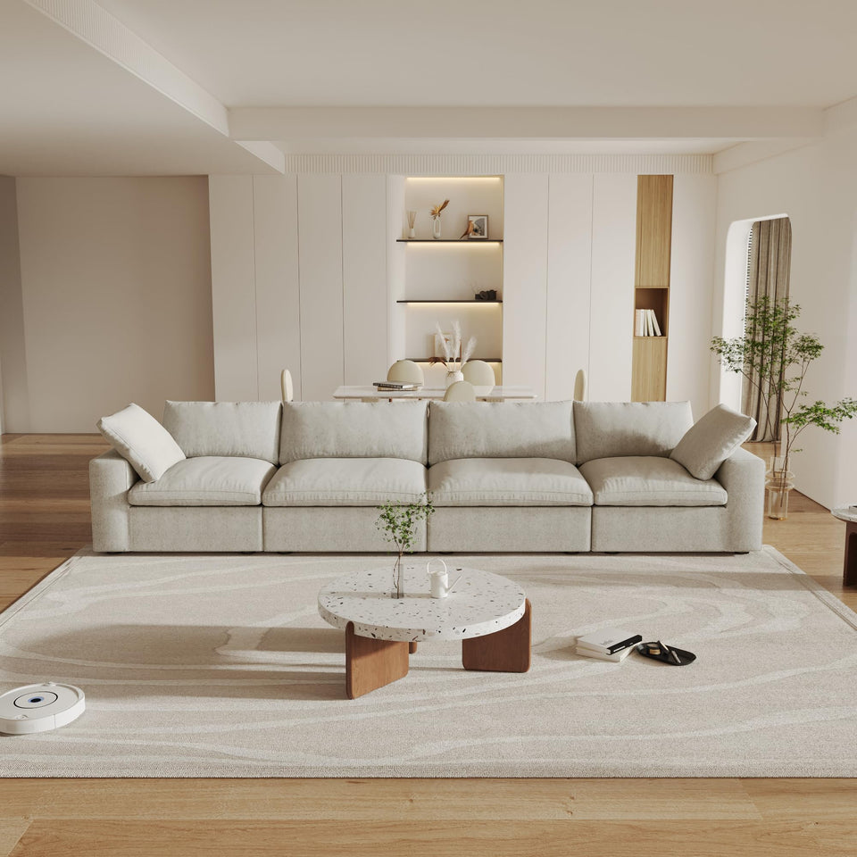 160.6" Cloud Couch Modular Sectional Sofa for Livingroom,Oversized Convertible Sofa with Storage Ottomans,6 Seat Wide Couches,Cushion Covers Removable (Khaki, 6 Seater)