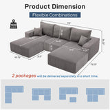Sectional Cloud Boneless Sofa Couches for Living Room-113'' Beige 3 Seater U-Shaped Modern Lounge Couch-No Assembly Modular Corduroy Convertible Sponge Sleeper Sofas with Chaise for Home House