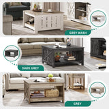 YITAHOME Coffee Table Farmhouse Coffee Table with Storage Rustic Wood Cocktail Table, Square Coffee Tables for Living Meeting Room with Half Open Storage Compartment, Grey Wash