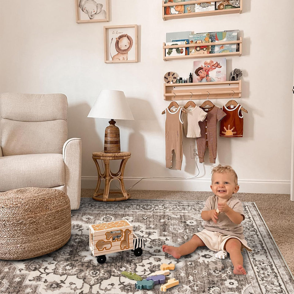 TOPRUUG Washable Oriental Area Rug - 12x15 Rugs for Living Room Soft Carpet for Bedroom Waterproof Floral Distressed Indoor Stain Resistant Non-Shedding Floor Carpets (Green, 12x15)