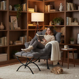 LITA Lazy Chair with Ottoman, Modern Accent Leisure Upholstered Lazy Sofa Armchair, Contemporary Lounge Reading Chair with Armrests and a Side Pocket for Living Room, Bedroom & Small Space, Dark Grey