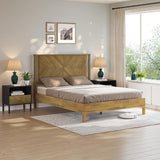 Bme Vivian 14 Inch Deluxe Bed Frame with Headboard, Rustic & Scandinavian Style with Solid Acacia Wood, No Box Spring Needed, 12 Strong Wood Slat Support, Easy Assembly, King, Rustic Golden Brown