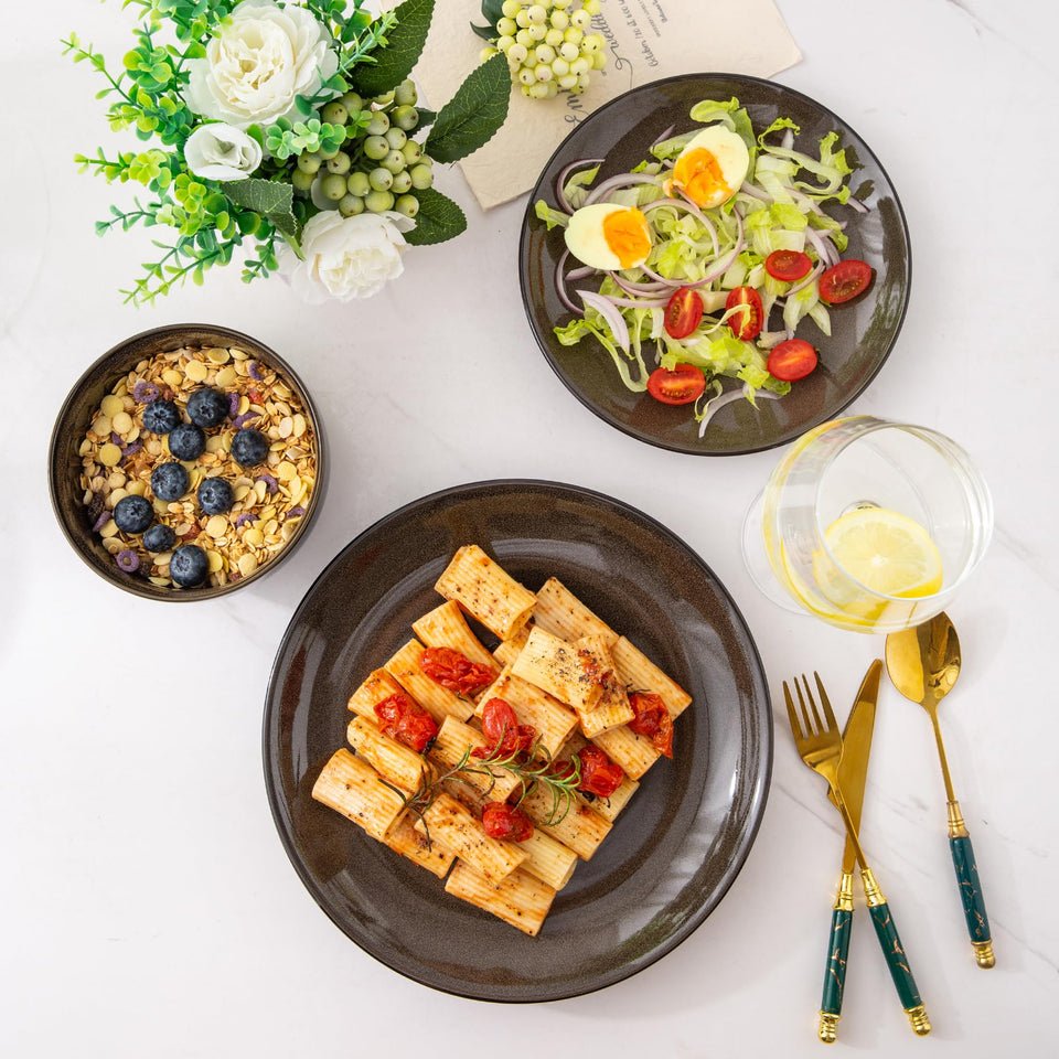 LeRatio Ceramic Dinnerware Sets for 6,Plates and Bowls Sets,Handmade Reactive Glaze Dishes Set,Chip Resistant and Scratch Resistant | Oven&Dishwasher & Microwave Safe-Blue(18PCS)