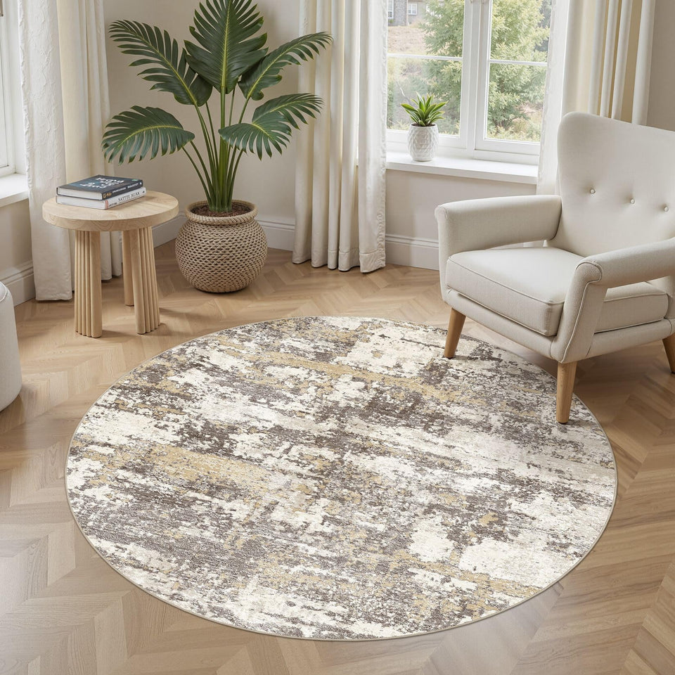 Area Rugs for Living Room: 12x15 Abstract Washable Rug Modern Neutral Large Soft Stain Resistant Non-Slip Backing Machine Table for Bedroom Dining Room Indoor Home Office Carpet - Gold Brown