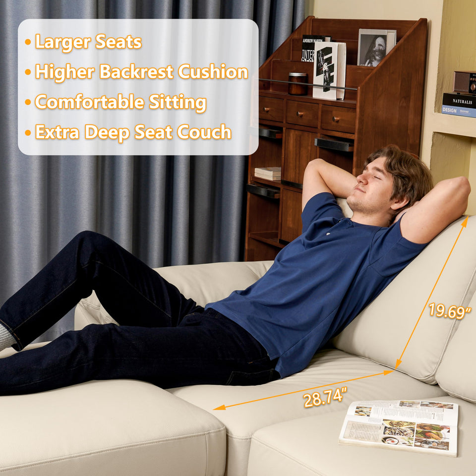 EASE MOOSE Leather Sectional Couch, Oversized Modular Sectional Sofas, Wide Deep Seat Modular Couch, Scratch Resistant Faux Leather Material, L Shaped Sofa for Big Spaces,Beige