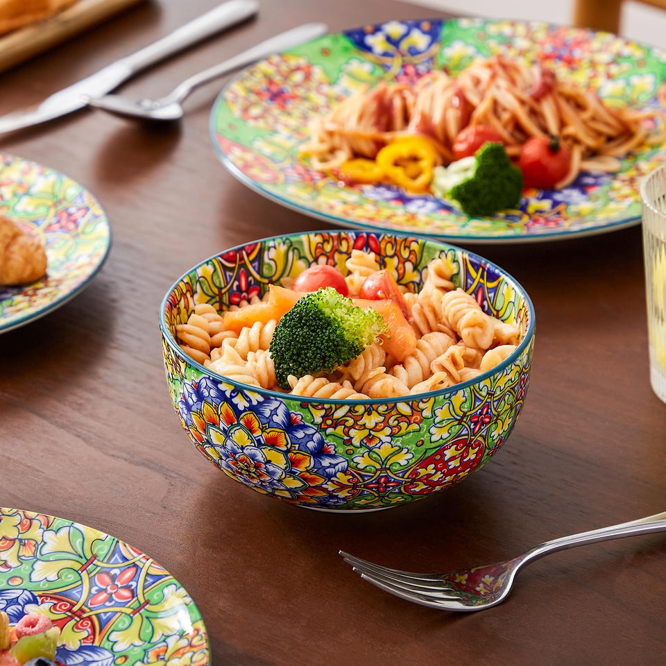 vancasso 24 Pieces Dinnerware Sets, Plates and Bowls Set, Porcelain Dishes Set for 6, Microwave and Dishwasher Safe, Scratch Resistant, Bohemian Style Dining Ware Service for 6, Series SIMI