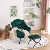 Welnow Lazy Chair with Ottoman, Modern Lounge Accent Chair with Armrests and a Side Pocket, Leisure Sofa Armchair, Reading Armchair with Footrest for Small Space, Dark Grey