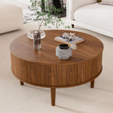 Round Fluted Lift Top Coffee Table with Storage, Mid Century Modern Coffee Table for Living Room, Home Small Space,31.5" Fluted Center Table (Walnut, 31.5inch)