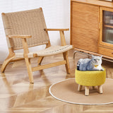 Wimarsbon Pouf Ottoman, 100% Cotton Knitted Boho Footstool, Round Footrest with Non-Skid Wood Legs, Home Décor Handmade Pouffe, Leisure Floor Step Stool for Living Room (Beige)