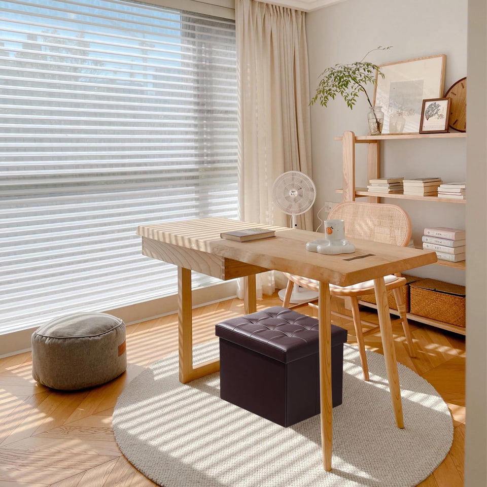 Bsketa Storage Ottoman, Folding Foot Stool with Thicker Foam Padded Seat Small Leather Storage Ottoman Bench Foot Rest for Living Room Foldable Coffee Table 17x13x13in,Black