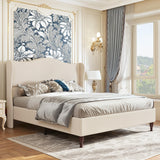 koorlian King Size Bed Frame Upholstered Platform Bed with 51" Tall Headboard Wingback, Soft Fabric, Retro Simple Style Platform Bed No Box Spring Needed, Easy Assembly, Beige