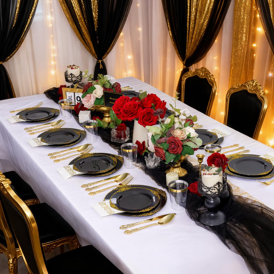 YOUBET 700PCS Silver Plastic Plates - White and Silver Disposable Plates - Silvery Plastic Dinnerware Set - Include 200 Plates, 300 Heavy Duty Silverware, 100 Cups and 100 Napkins for Wedding & Party