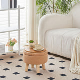 Wimarsbon Storage Ottoman, Modern Round Footrest with Soft Padded Seat, Teddy Velvet Footstool with Wood Legs, Accent Small Table or Plant Stand for Hallway, Living Room (Cream)