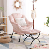 Welnow Lazy Chair with Ottoman, Modern Lounge Accent Chair with Armrests and a Side Pocket, Leisure Sofa Armchair, Reading Armchair with Footrest for Small Space, Dark Grey