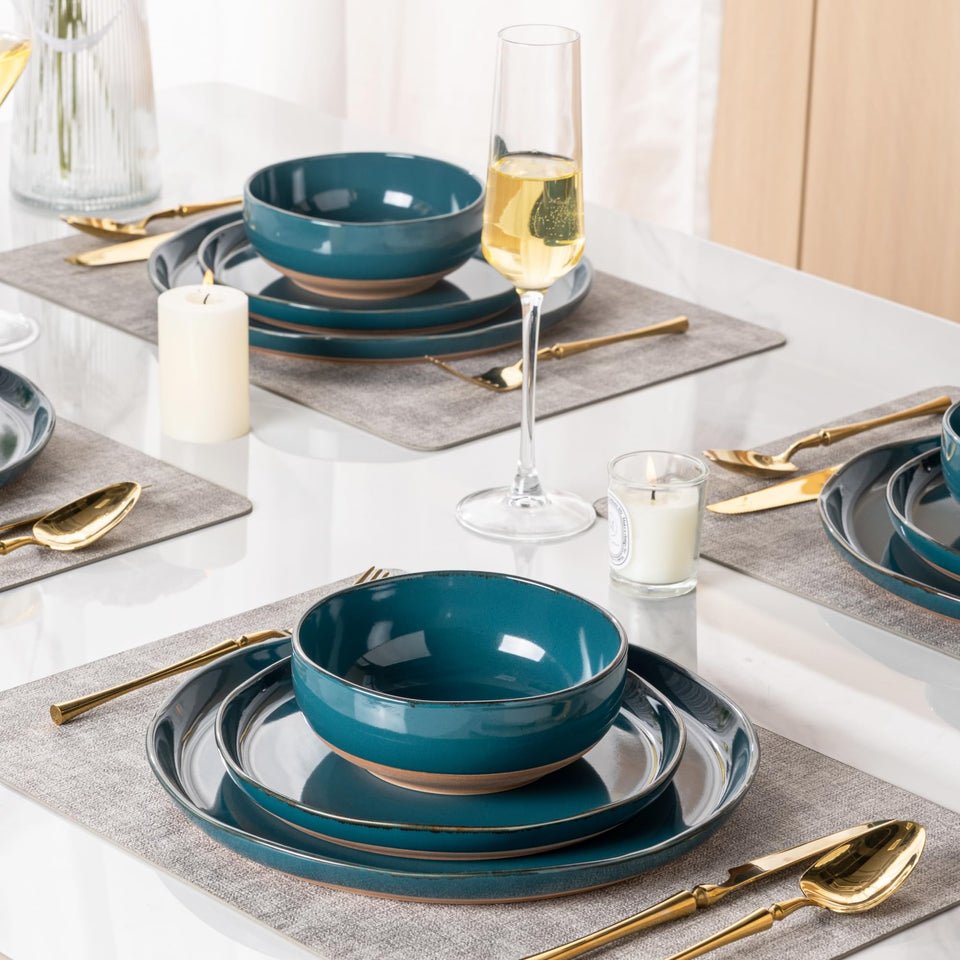 AmorArc Ceramic Dinnerware Sets for 8, 24 Pieces Handpainted Plates and Bowls Set with Rustic Terracotta Underside, Scratch Resistant Stoneware Dishes Set, Dishwasher & Microwave Safe, Light Beige