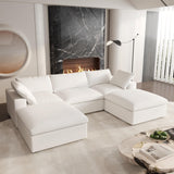 160.6" Cloud Couch Modular Sectional Sofa for Livingroom,Oversized Convertible Sofa with Storage Ottomans,6 Seat Wide Couches,Cushion Covers Removable (Khaki, 6 Seater)