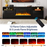 OneBlis 80" Fireplace TV Stand, LED Light Entertainment Center for TVs Up to 90", High-Gloss Door, Modern TV Console for Living Room with Storage Cabinet, Black+Black