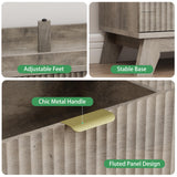 Fluted Dresser for Bedroom with 9 Drawers, 57" Wide Modern Chest of Drawers with Metal Handle, Wooden Dresser TV Stand, Wood Closet Clothes Storage Organizer for Living Room, Hallway, Natural Oak