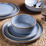GBHOME Ceramic Dinnerware Sets for 8, 24 Pieces Stoneware Plates and Bowls Sets, Scratch Resistant Dishes, Dishwasher & Microwave Safe, Reactive Glaze-Green Wheat