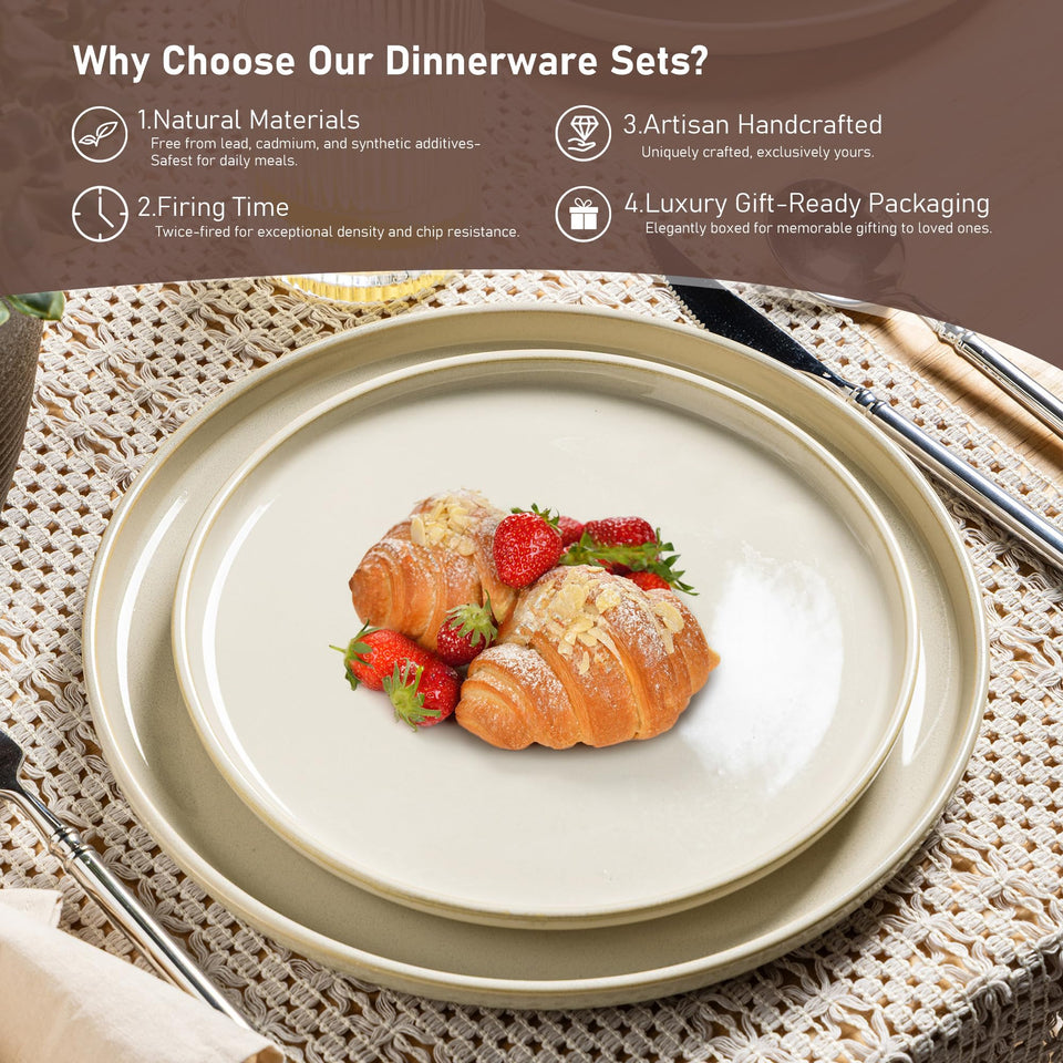 GBHOME Ceramic Dinnerware Sets for 8, 24 Pieces Stoneware Plates and Bowls Sets, Scratch Resistant Dishes, Dishwasher & Microwave Safe, Reactive Glaze-Green Wheat