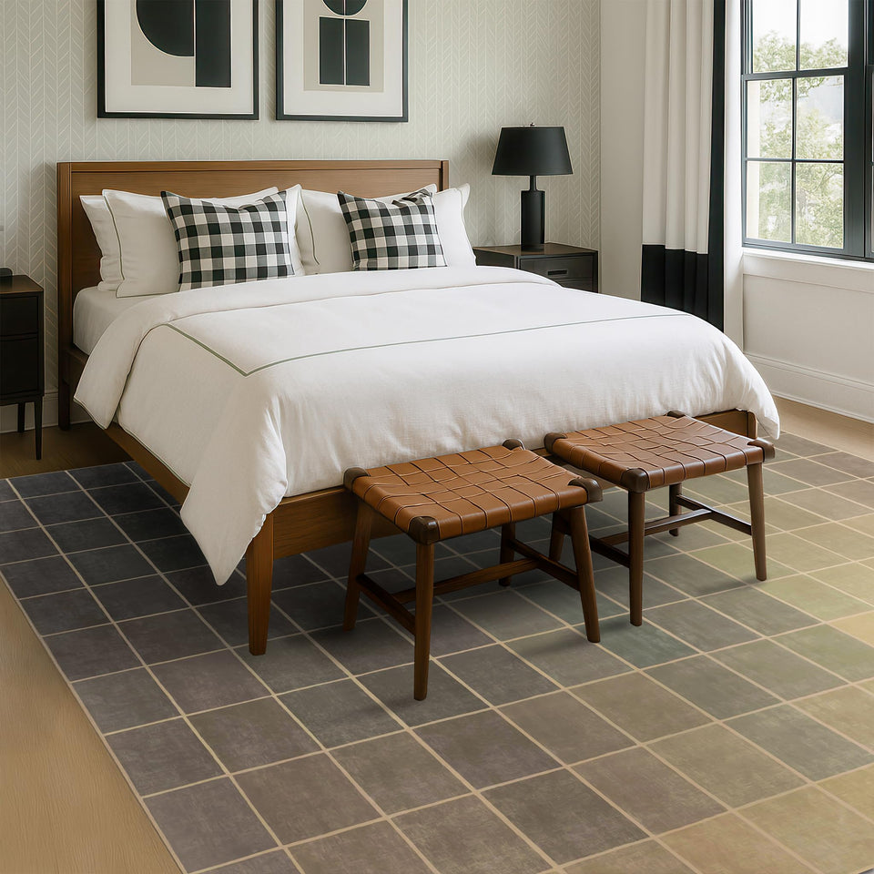 Neutral Living Room Rug - 10x14 Farmhouse Beige Brown Large Area Rug for Dining Room, Bedroom, Low Pile Lightweight Washable