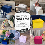 LINMAGCO Ottoman Storage Ottoman with Storage Small Foot Rest Stool Under Desk Stool Short Folding Footrest Linen Cloth Dark Gray 16X12X12IN