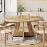 LITTLE TREE Round Dining Table for 4-6 People, 47 Inches Dining Room Table with Wooden Pedestal Base, Brown Dinner Tables, Circle Kitchen Tables for Dining Room, Kitchen, Living Room(Table Only)
