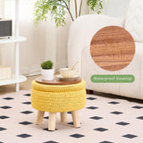 Wimarsbon Pouf Ottoman, 100% Cotton Knitted Boho Footstool, Round Footrest with Non-Skid Wood Legs, Home Décor Handmade Pouffe, Leisure Floor Step Stool for Living Room (Beige)