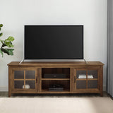 Walker Edison Portsmouth Classic 2 Glass Door TV Stand for TVs up to 80 Inches, 70 Inch, Dark Walnut