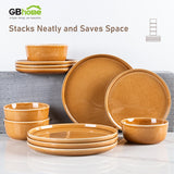 GBHOME Ceramic Dinnerware Sets for 8, 24 Pieces Stoneware Plates and Bowls Sets, Scratch Resistant Dishes, Dishwasher & Microwave Safe, Reactive Glaze-Green Wheat