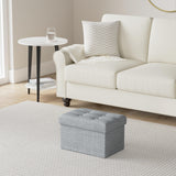 LINMAGCO Ottoman Storage Ottoman with Storage Small Foot Rest Stool Under Desk Stool Short Folding Footrest Linen Cloth Dark Gray 16X12X12IN