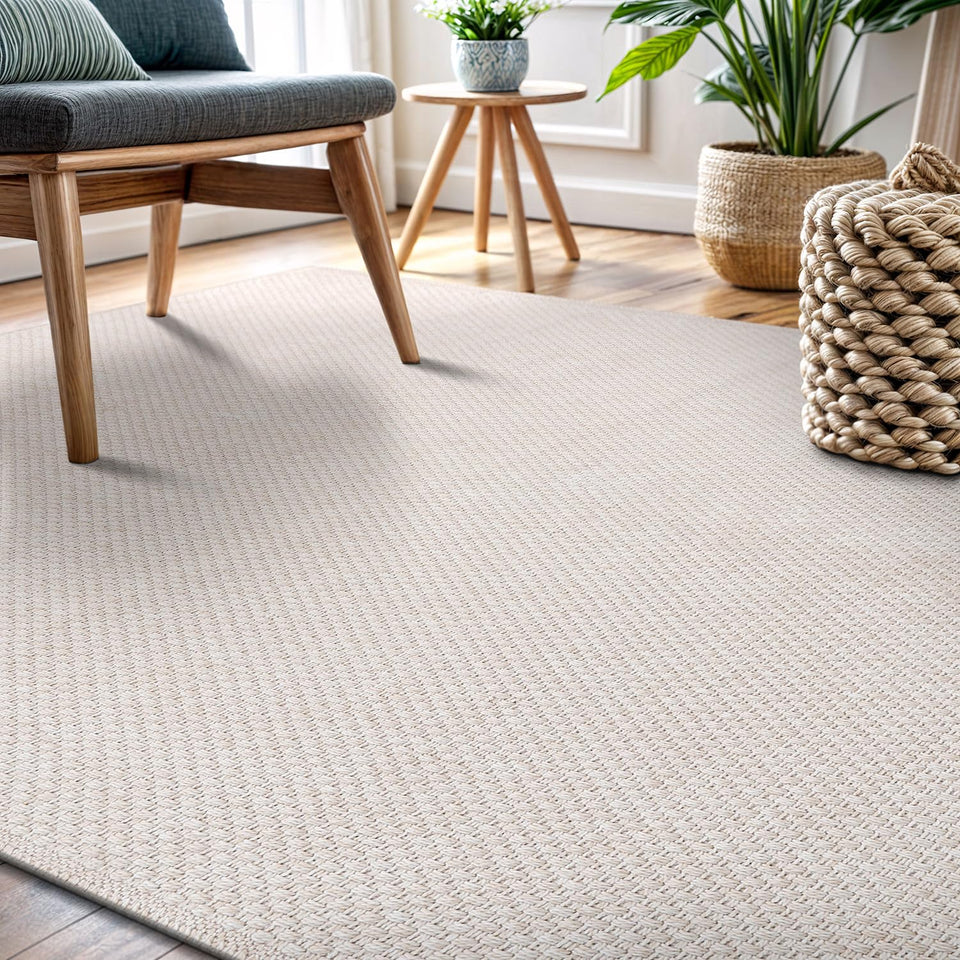CAMILSON Easy Jute Rug 10x14, Indoor Outdoor Natural Color Fiber Area Rugs for Living Room Patio and Kitchen Rug Herringbone Woven Design Easy-Cleaning Washable Outside Carpet Alfombras 10 x 14