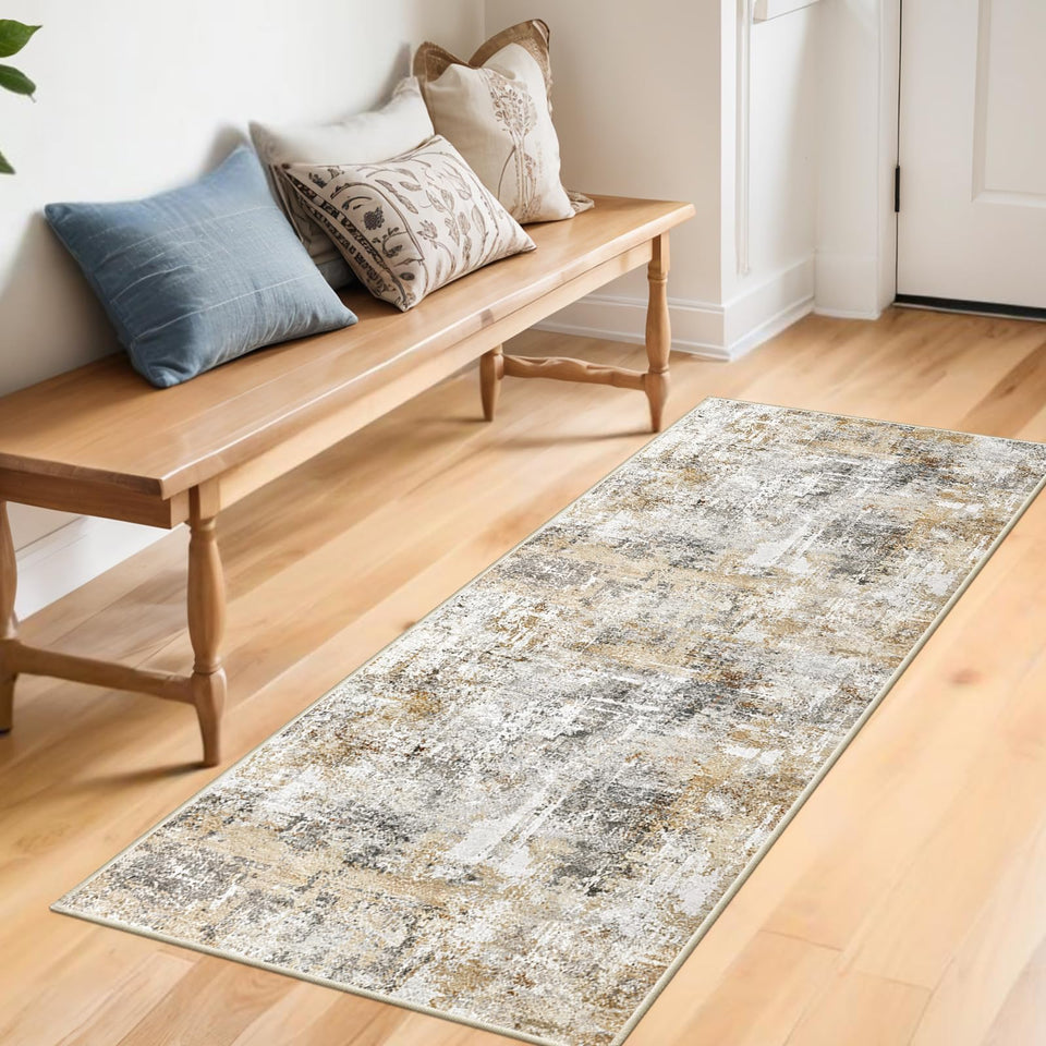 12x15 Area Rug for Living Room – Large Modern Neutral Abstract Thin Washable Carpet, Soft Low Pile Non-Slip Stain-Resistant for Bedroom Dining Room Home Office (Beige Grey)