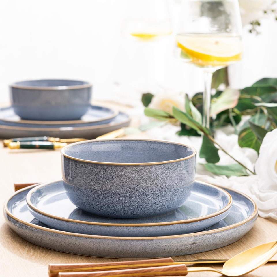 GBHOME Ceramic Dinnerware Sets for 8, 24 Pieces Stoneware Plates and Bowls Sets, Scratch Resistant Dishes, Dishwasher & Microwave Safe, Reactive Glaze-Green Wheat